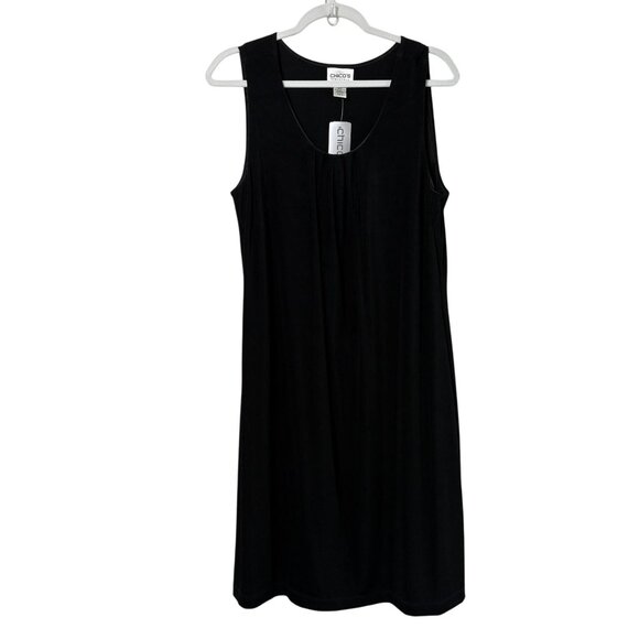 Chicos Travelers Pamela Pleat Dress Size 2 US L Black Sleeveless Slinky NWT - Picture 1 of 10